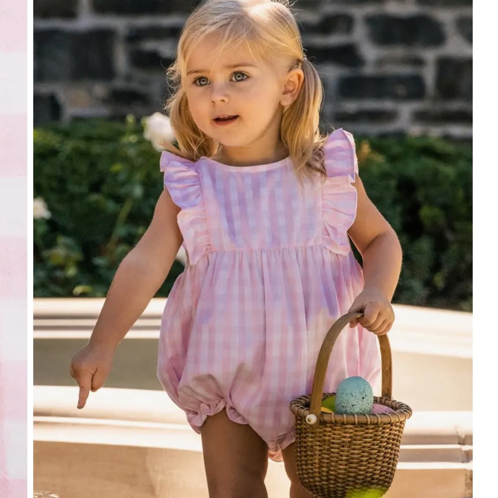 Petite Plume Pink Gingham Ruffles Baby Romper